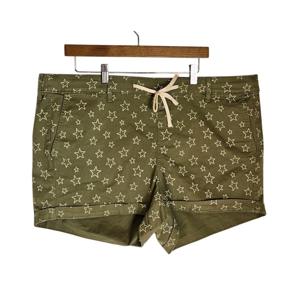 Torrid Utility Green Stars Cotton Shorts 2 = 18 Drawstring Natural Army Green